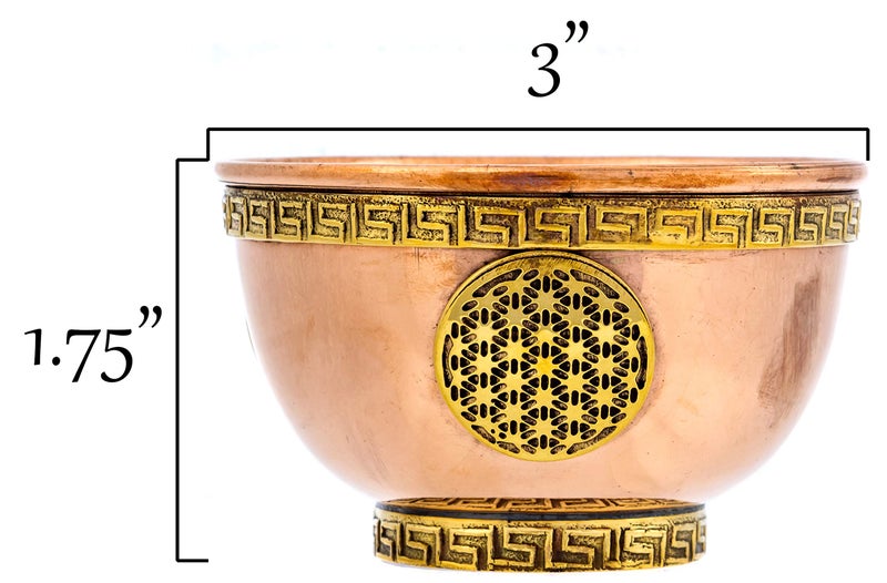 Alternative Imagination Flower of Life Copper Bowl - Offering Bowl for Ritual Use, Altar Table, Incense Holder, Home Decor - 3 Inches Wide - Image 2